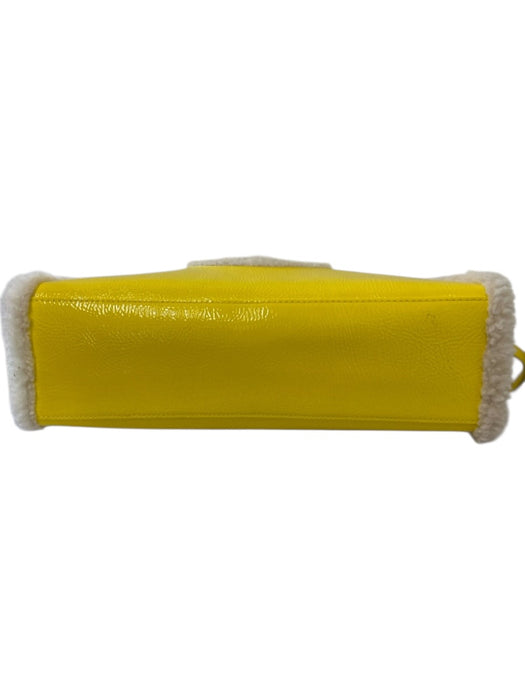 Ugg Yellow & White Leather Sheepskin Logo Snap Closure Tote Bag Yellow & White / M