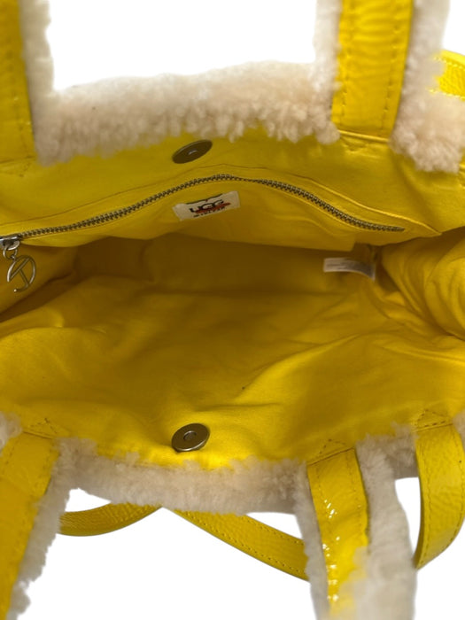 Ugg Yellow & White Leather Sheepskin Logo Snap Closure Tote Bag Yellow & White / M