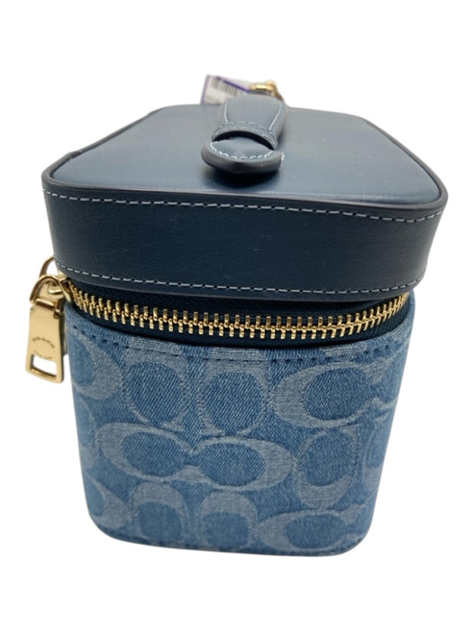 Coach Blue & Gold Leather & Denim Monogram Zip Top Cosmetic Pouch Bag Blue & Gold / XS