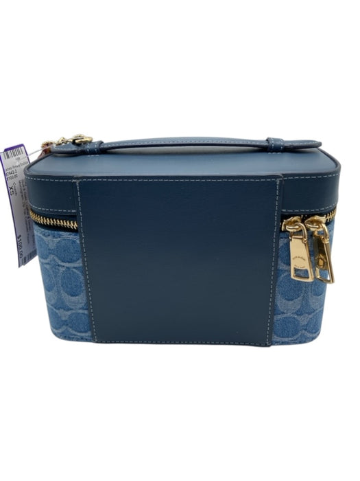 Coach Blue & Gold Leather & Denim Monogram Zip Top Cosmetic Pouch Bag Blue & Gold / XS
