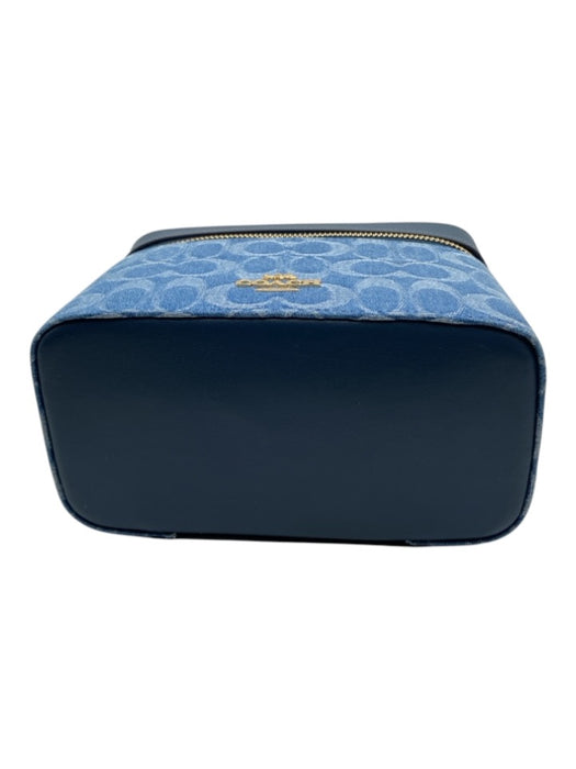 Coach Blue & Gold Leather & Denim Monogram Zip Top Cosmetic Pouch Bag Blue & Gold / XS