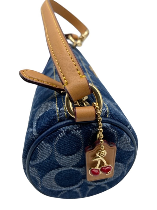 Coach Blue & Tan Denim & Leather Barrel Bag Zip Close Charm Mini Bag Blue & Tan / XS