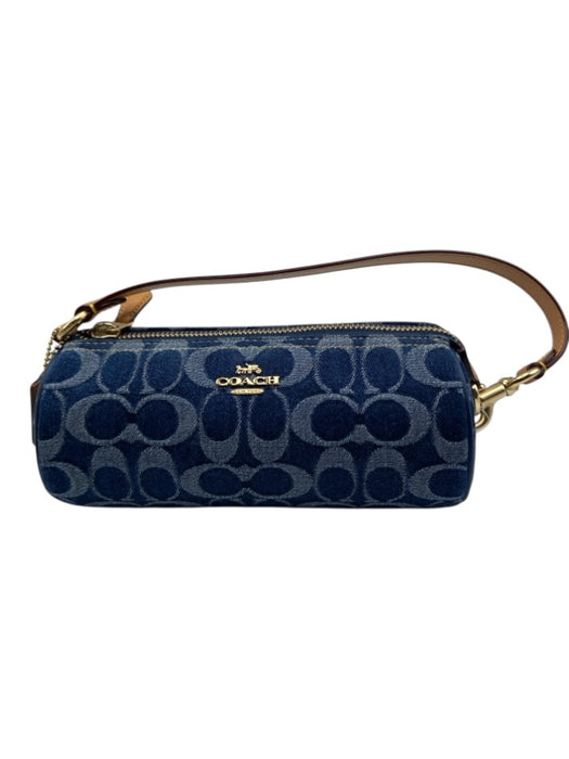 Coach Blue & Tan Denim & Leather Barrel Bag Zip Close Charm Mini Bag Blue & Tan / XS