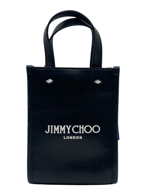 Jimmy Choo Black & White Leather Logo Magnetic Close Double Handle Mini Bag Black & White / XS