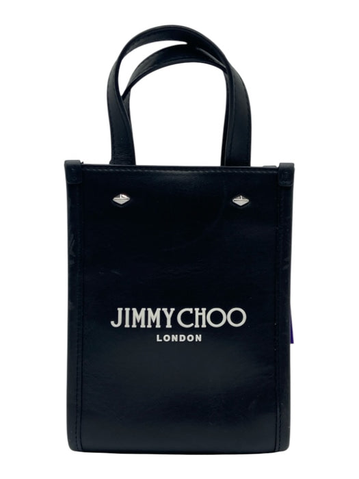 Jimmy Choo Black & White Leather Logo Magnetic Close Double Handle Mini Bag Black & White / XS