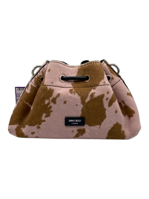 Jimmy Choo Pink, Brown & Black Pony Hair Leather Cow Print Drawstring Bag Pink, Brown & Black / XS