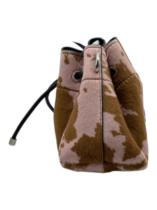Jimmy Choo Pink, Brown & Black Pony Hair Leather Cow Print Drawstring Bag Pink, Brown & Black / XS