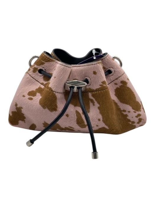 Jimmy Choo Pink, Brown & Black Pony Hair Leather Cow Print Drawstring Bag Pink, Brown & Black / XS