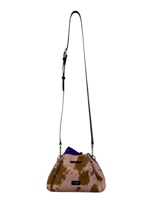 Jimmy Choo Pink, Brown & Black Pony Hair Leather Cow Print Drawstring Bag Pink, Brown & Black / XS