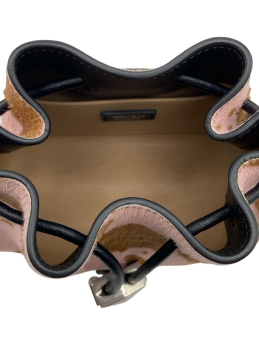Jimmy Choo Pink, Brown & Black Pony Hair Leather Cow Print Drawstring Bag Pink, Brown & Black / XS