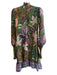 Farm Rio Size XS Green & Multi Viscose Long Sleeve Floral Print Pleated Dress Green & Multi / XS