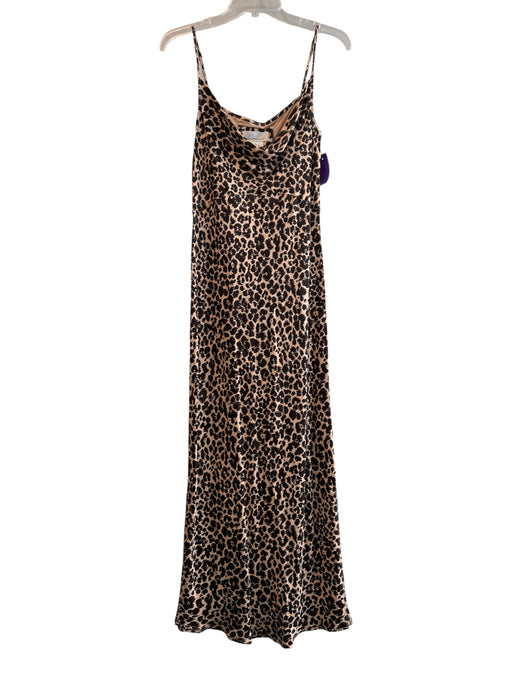 Anthropologie Size S Brown Viscose Spaghetti Strap Animal Print Cowl neck Dress Brown / S