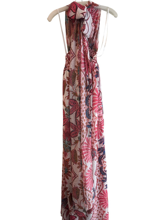 TJD Size D Multi Polyester Halter Neck Floral Print V Neck Tie Neck Dress Multi / D