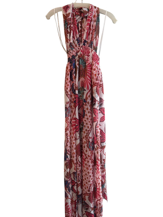 TJD Size D Multi Polyester Halter Neck Floral Print V Neck Tie Neck Dress Multi / D