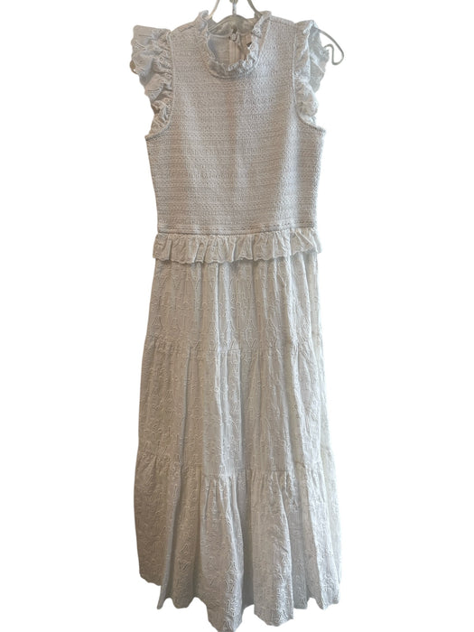 Sea Size 4 White Cotton Sleeveless Round Neck Back Zip Ruffle Detail Dress White / 4