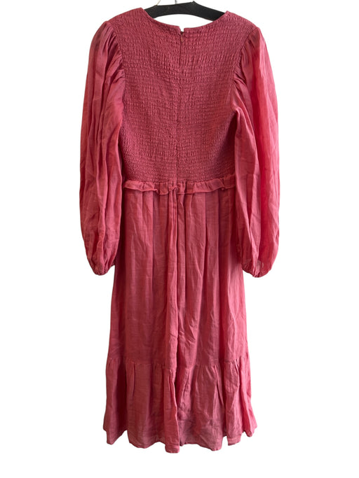 Sea Size 4 Pink Cotton Blend Long Sleeve solid color Sheer Detail V Neck Dress Pink / 4