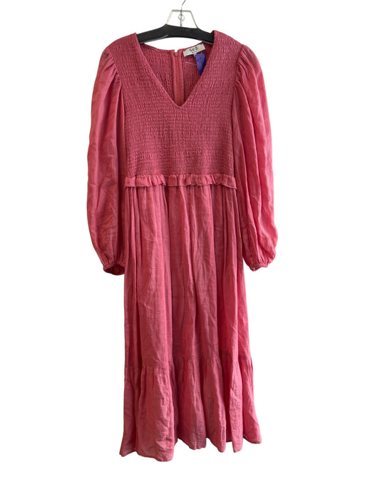 Sea Size 4 Pink Cotton Blend Long Sleeve solid color Sheer Detail V Neck Dress Pink / 4