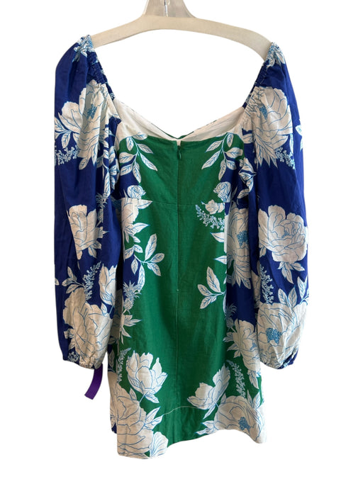 Farm Rio Size S Green & Multi Viscose Long Sleeve Floral Print Back Zip Dress Green & Multi / S