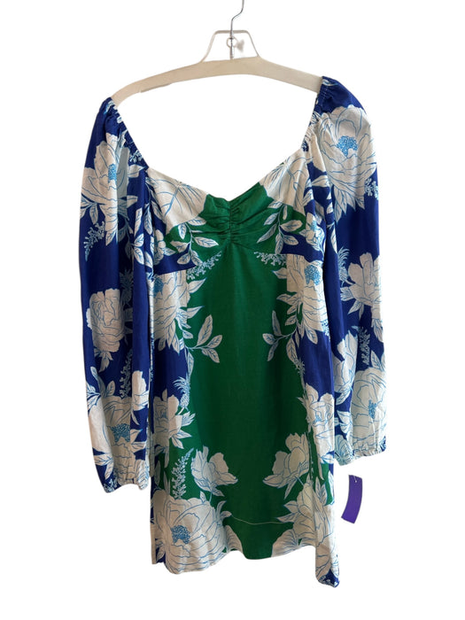 Farm Rio Size S Green & Multi Viscose Long Sleeve Floral Print Back Zip Dress Green & Multi / S