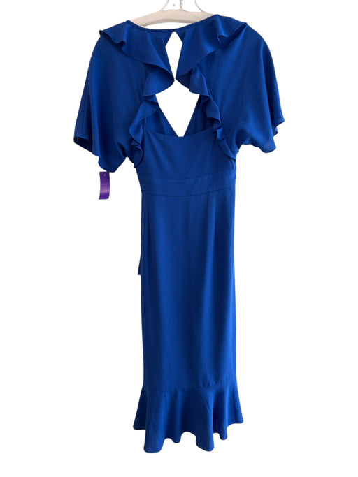 Whistles Size 4 Blue Polyester Short Sleeve solid color V Neck Waist Tie Dress Blue / 4