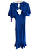 Whistles Size 4 Blue Polyester Short Sleeve solid color V Neck Waist Tie Dress Blue / 4