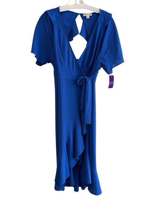 Whistles Size 4 Blue Polyester Short Sleeve solid color V Neck Waist Tie Dress Blue / 4