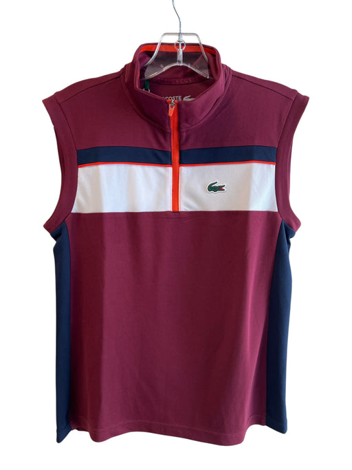 Lacoste Sport Size 36 Burgundy & White Polyester 3/4 zip Striped high neck Top Burgundy & White / 36