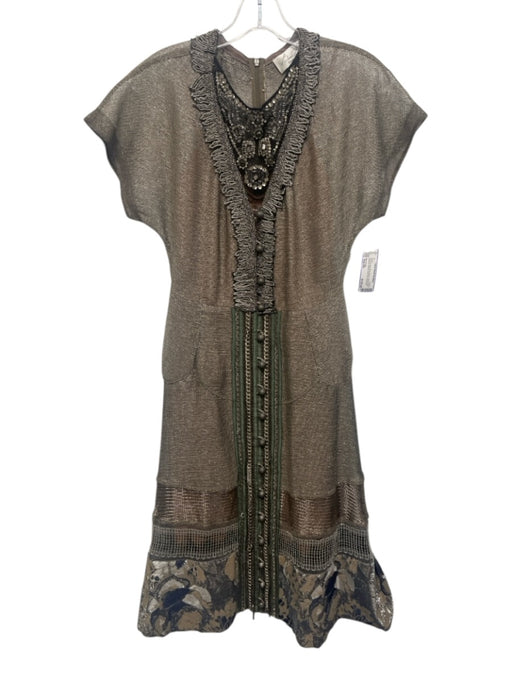 Byron Lars Size Est XS Silver & Gold Short Sleeve Below Knee Beaded Dress Silver & Gold / Est XS