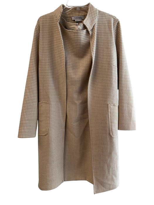 Kay Unger Size 12 Beige Wool Open Front Geometric Robe Included Dress Set Beige / 12