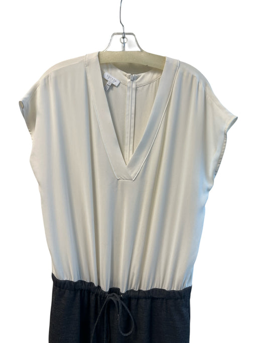 Escada Size 40 Cream & Gray Viscose Back Zip Drawstring Waist V Neck Jumpsuit Cream & Gray / 40