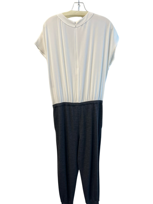 Escada Size 40 Cream & Gray Viscose Back Zip Drawstring Waist V Neck Jumpsuit Cream & Gray / 40