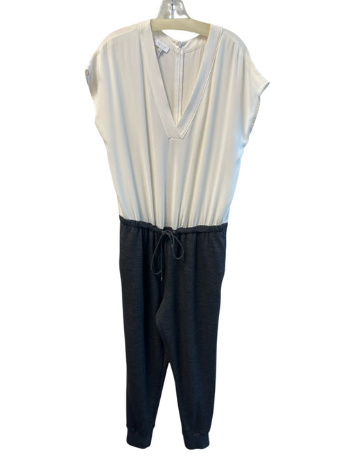 Escada Size 40 Cream & Gray Viscose Back Zip Drawstring Waist V Neck Jumpsuit Cream & Gray / 40