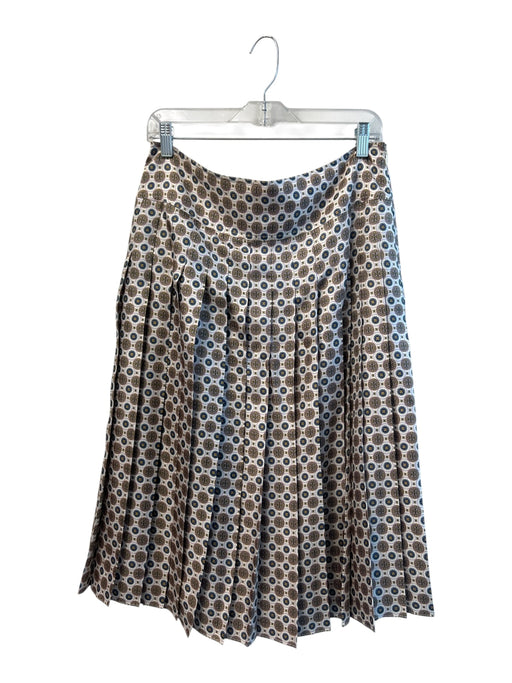 Tory Burch Size 8 Beige, Brown & Teal Silk All Over Print Side Zip Pleated Skirt Beige, Brown & Teal / 8