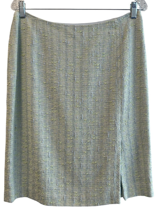 Tahari Size 12 Green & Blue Cotton & Linen Side Zip Knee Length Skirt Set Green & Blue / 12