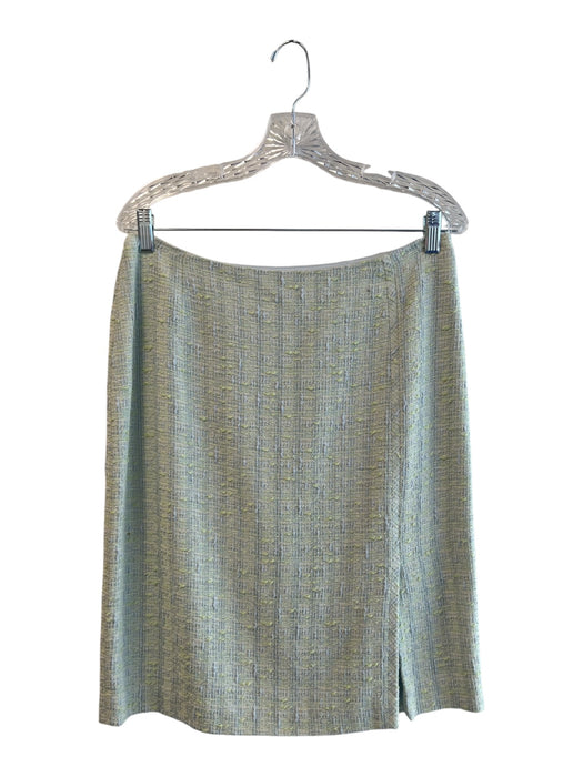 Tahari Size 12 Green & Blue Cotton & Linen Side Zip Knee Length Skirt Set Green & Blue / 12