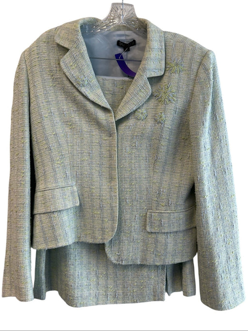 Tahari Size 12 Green & Blue Cotton & Linen Side Zip Knee Length Skirt Set Green & Blue / 12