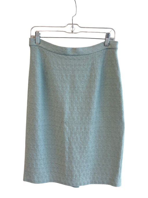 St John Collection Size 8 Bluish Green Knit black patent Back Slit Pencil Skirt Bluish Green / 8