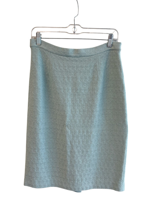St John Collection Size 8 Bluish Green Knit black patent Back Slit Pencil Skirt Bluish Green / 8