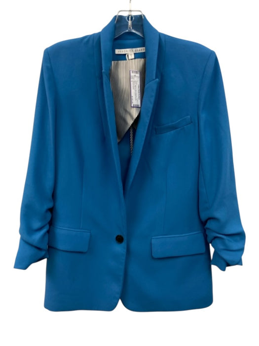 Veronica Beard Size 6 Blue Polyester 3/4 Sleeve Flap Pocket Ruched Blazer Jacket Blue / 6