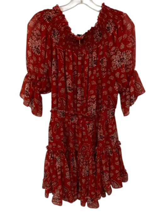 Misa Size Medium Red, White, Navy Viscose Off Shoulder Paisley Ruffles Dress Red, White, Navy / Medium