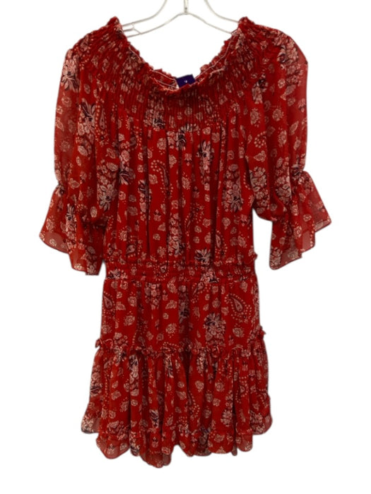 Misa Size Medium Red, White, Navy Viscose Off Shoulder Paisley Ruffles Dress Red, White, Navy / Medium