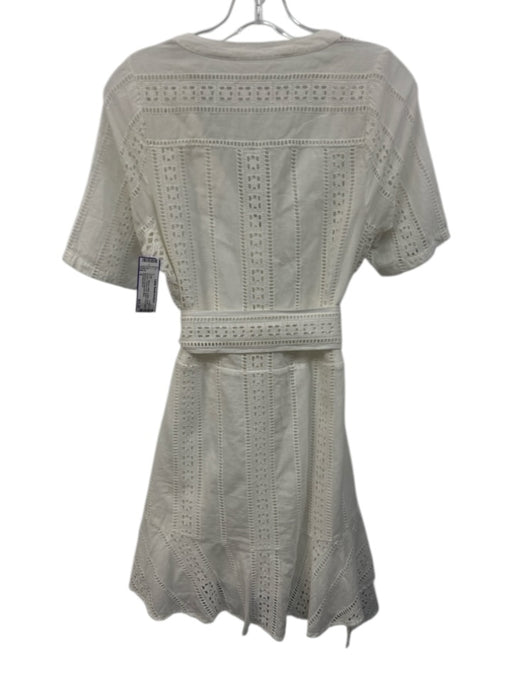 Veronica Beard Size 8 White Cotton Short Sleeve Crochet Lace Button Front Dress White / 8