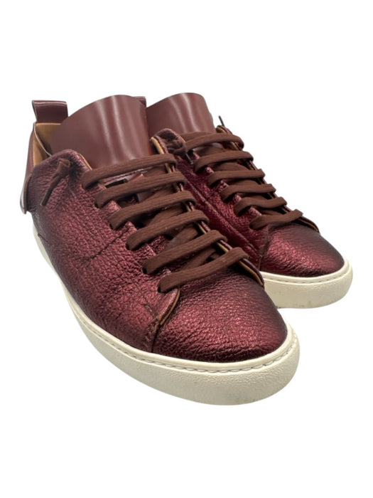 Esse Ut Esse Shoe Size 38 Burgundy Red Leather Upper Lace Up Shimmer Sneakers Burgundy Red / 38