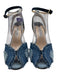 Jimmy Choo Shoe Size 38 Medium Wash Leather & Cotton Ankle Strap Fringe Wedges Medium Wash / 38