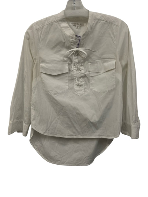 Veronica Beard Size 6 White Cotton Long Sleeve Striped Lace Up Cargo Pockets Top White / 6