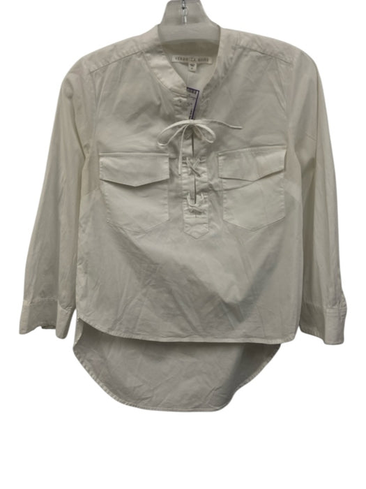 Veronica Beard Size 6 White Cotton Long Sleeve Striped Lace Up Cargo Pockets Top White / 6