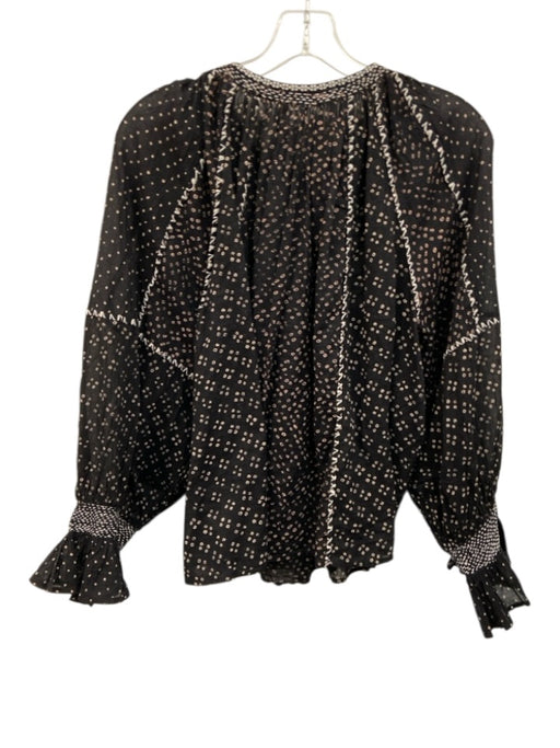 Ulla Johnson Size 8 Black, White, Tan Cotton Long Sleeve Abstract Print Top Black, White, Tan / 8