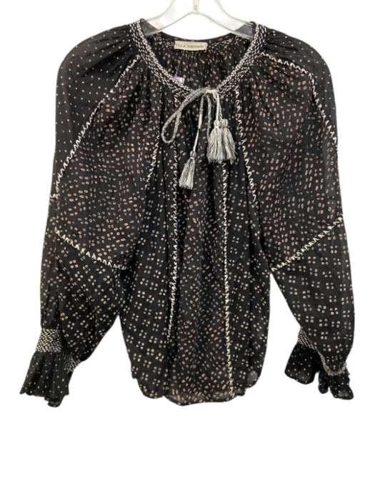 Ulla Johnson Size 8 Black, White, Tan Cotton Long Sleeve Abstract Print Top Black, White, Tan / 8