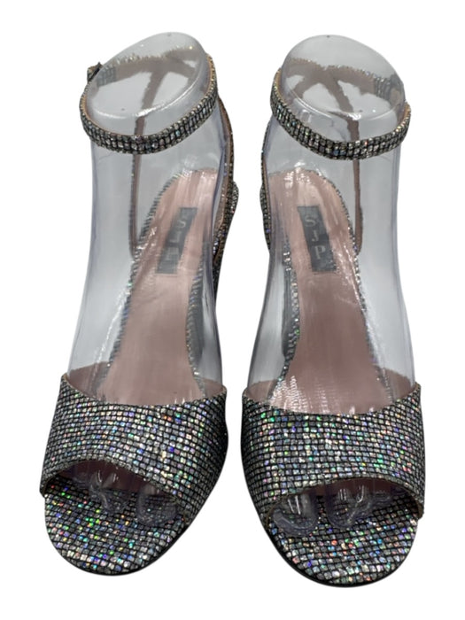SJP Shoe Size 37.5 Silver Glitter Ankle Buckle Peep Toe Wedges Silver / 37.5