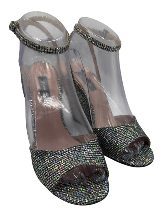 SJP Shoe Size 37.5 Silver Glitter Ankle Buckle Peep Toe Wedges Silver / 37.5